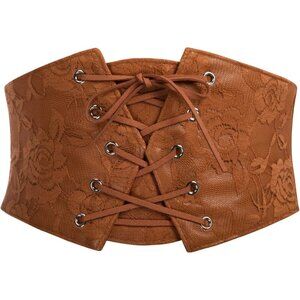 Women's Brown Elastic Stretch Corset Waist Cincher Belt With Press Button